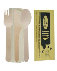 Meal Pack 4 in1 - Fork - Spoon - Knife - Napkin - Birchwood