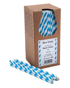 Paper Straws - Blue Light & White 200 x 6mm