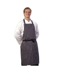 Butchers bib apron with blue stripe